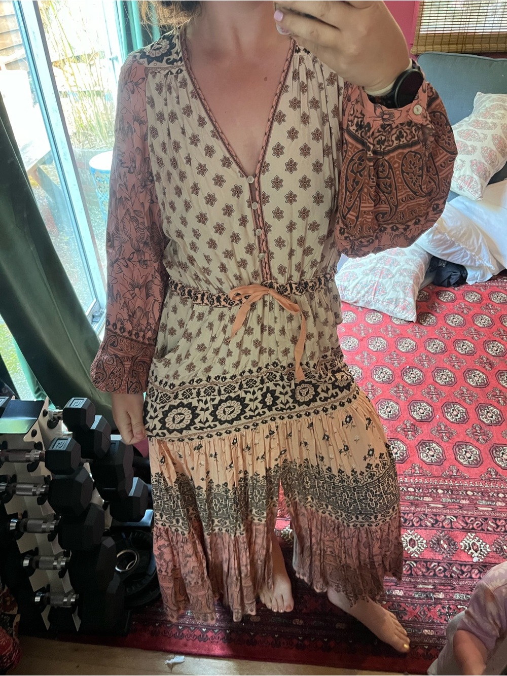 Spell Peach and Cream Mixed Floral Tiered Maxi Dress